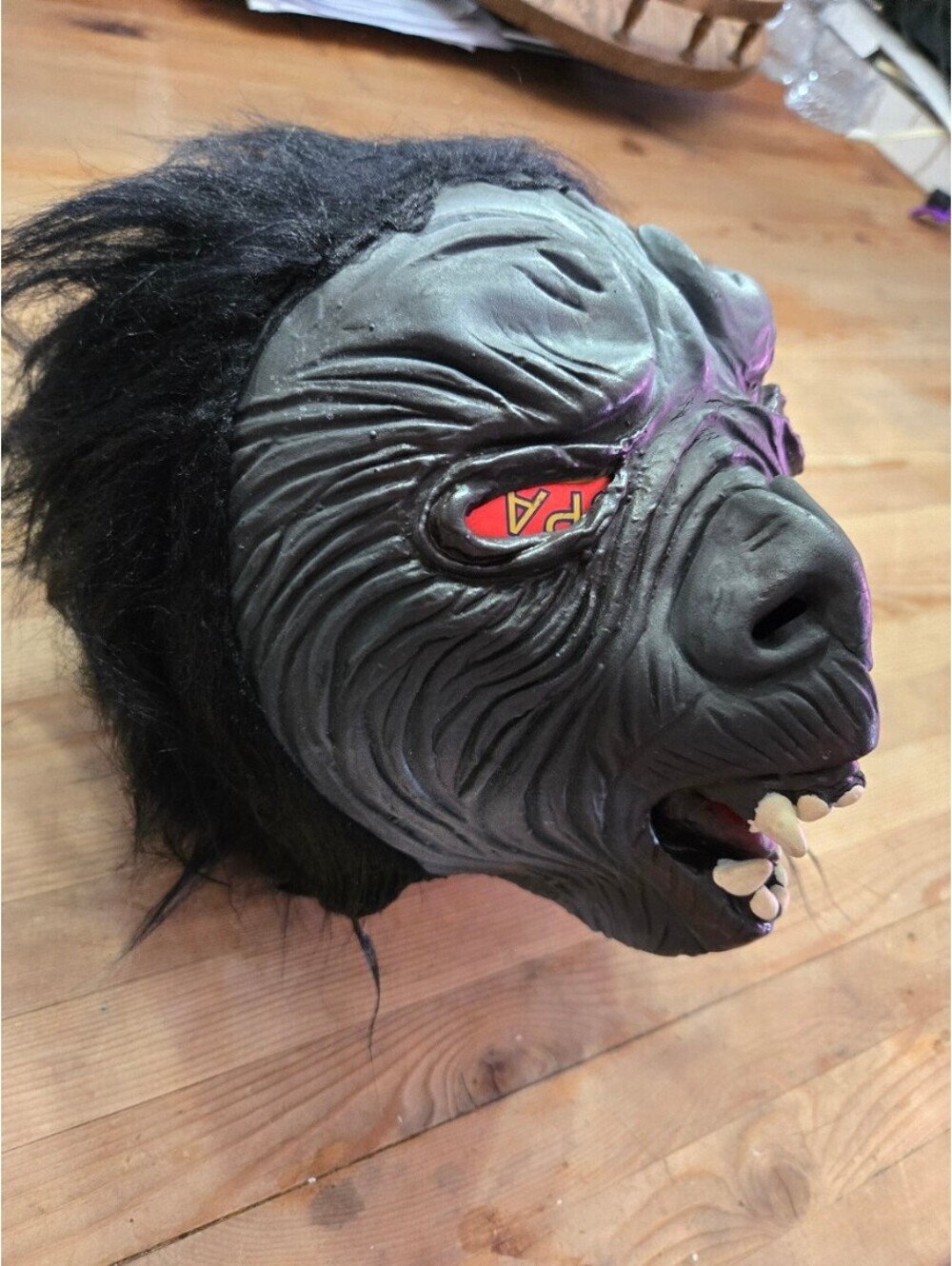 Adult Gorilla Mask with Black Hair and Detailed Wrinkles for Costume or Party